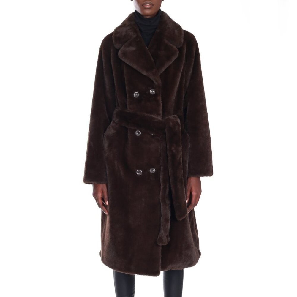 Stand Studio Faustine oversized belted double-breasted faux fur coat